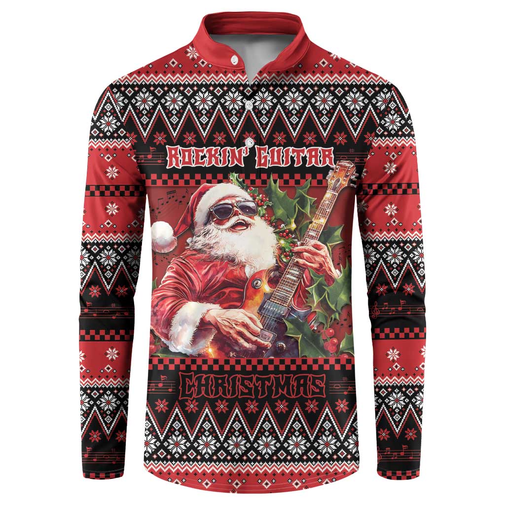 Guitar Christmas Button Sweatshirt Rocking Santa - Wonder Print Shop