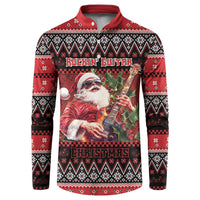 Guitar Christmas Button Sweatshirt Rocking Santa - Wonder Print Shop