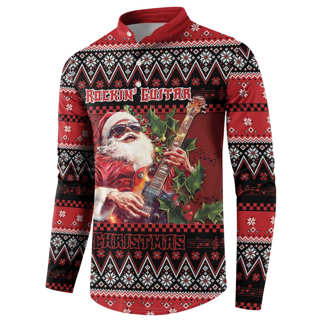 Guitar Christmas Button Sweatshirt Rocking Santa - Wonder Print Shop
