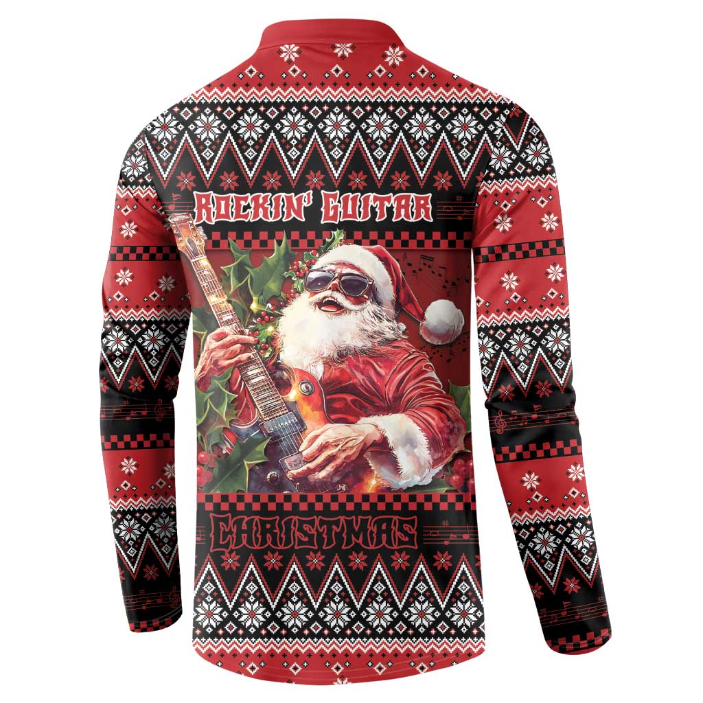 Guitar Christmas Button Sweatshirt Rocking Santa - Wonder Print Shop