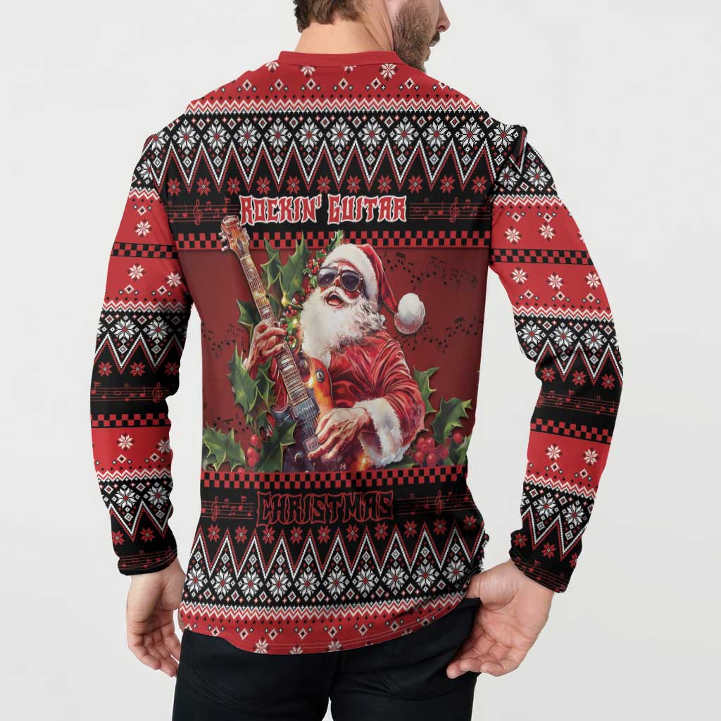Guitar Christmas Button Sweatshirt Rocking Santa - Wonder Print Shop