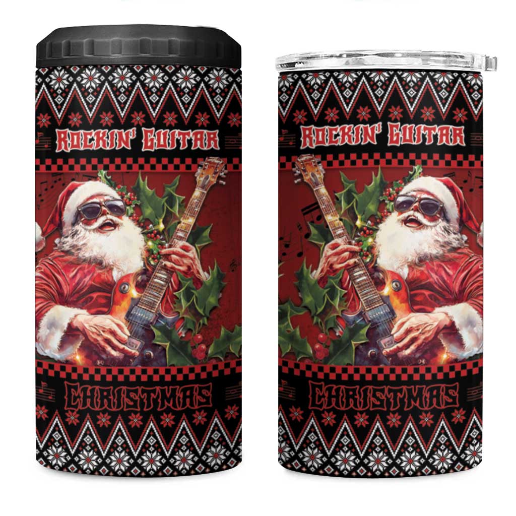Guitar Christmas 4 in 1 Can Cooler Tumbler Rocking Santa - Wonder Print Shop