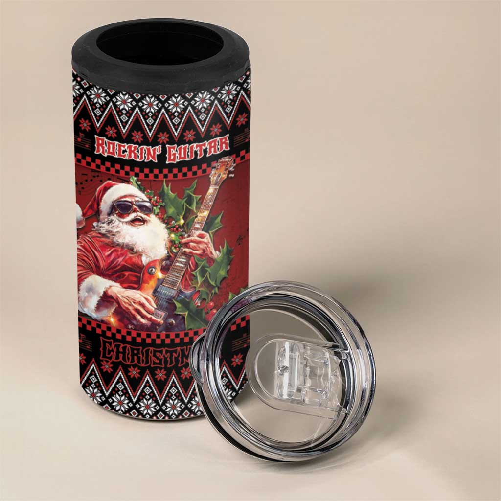 Guitar Christmas 4 in 1 Can Cooler Tumbler Rocking Santa - Wonder Print Shop