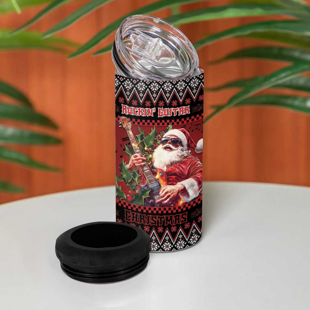 Guitar Christmas 4 in 1 Can Cooler Tumbler Rocking Santa - Wonder Print Shop