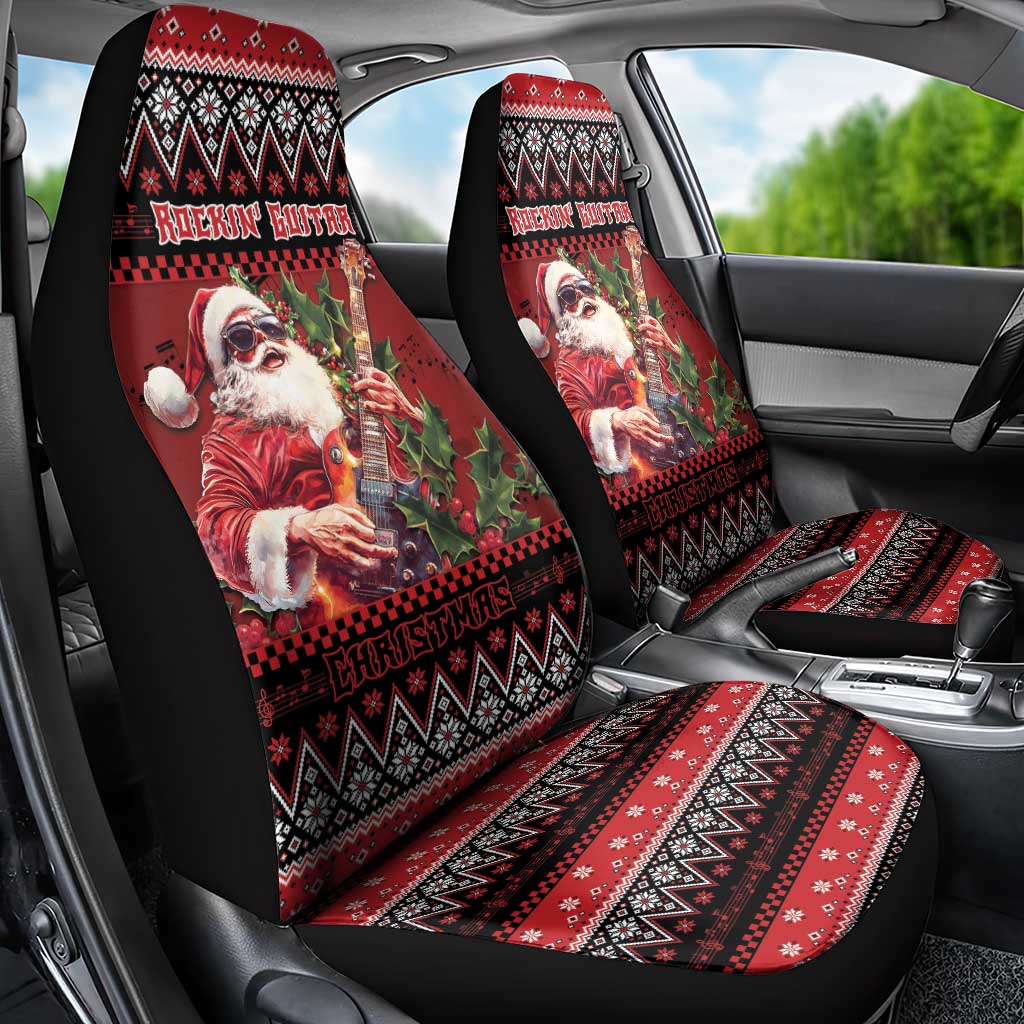 Guitar Christmas Car Seat Cover Rocking Santa - Wonder Print Shop