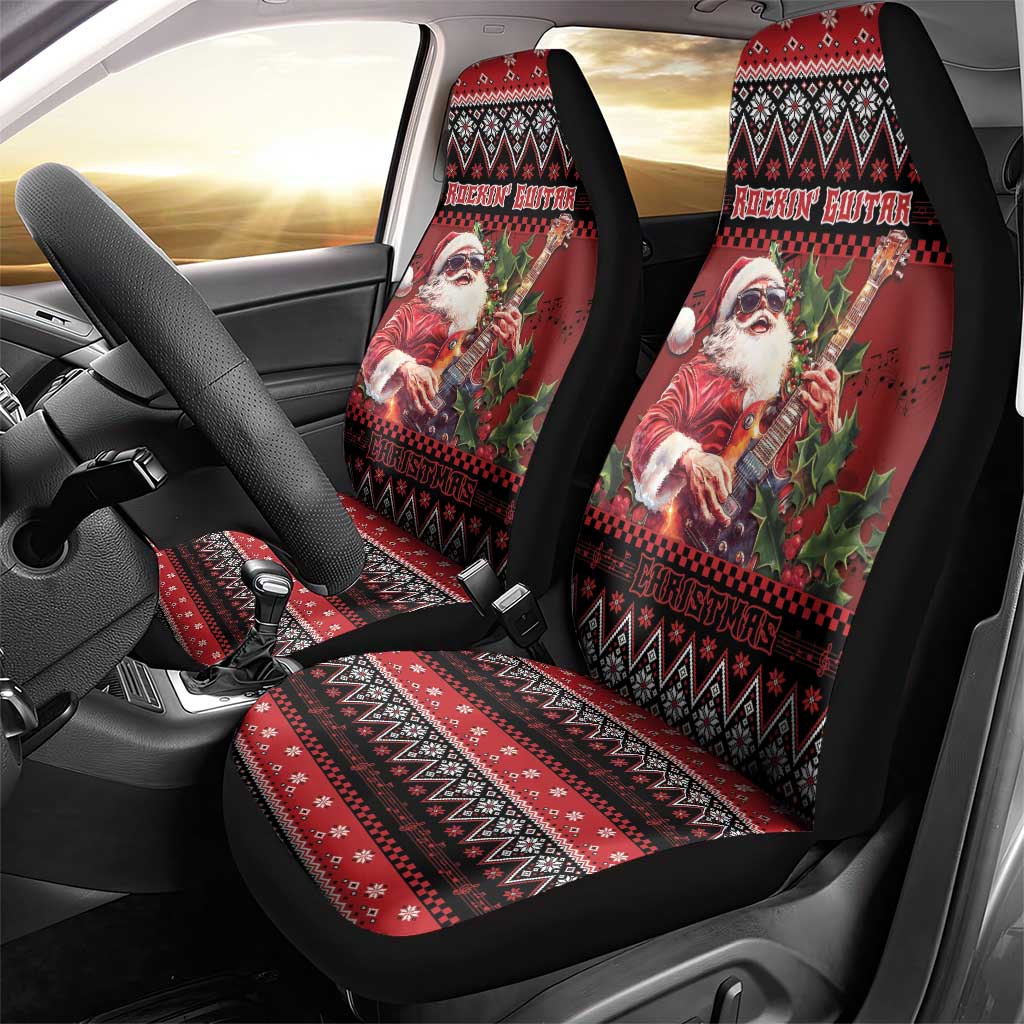 Guitar Christmas Car Seat Cover Rocking Santa - Wonder Print Shop