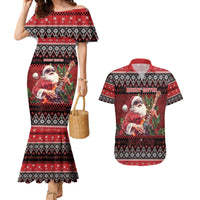 Guitar Christmas Couples Matching Mermaid Dress and Hawaiian Shirt Rocking Santa - Wonder Print Shop