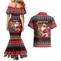 Guitar Christmas Couples Matching Mermaid Dress and Hawaiian Shirt Rocking Santa - Wonder Print Shop