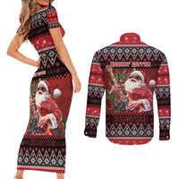 Guitar Christmas Couples Matching Short Sleeve Bodycon Dress and Long Sleeve Button Shirt Rocking Santa - Wonder Print Shop