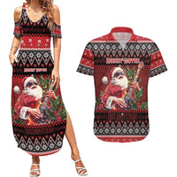 Guitar Christmas Couples Matching Summer Maxi Dress and Hawaiian Shirt Rocking Santa - Wonder Print Shop