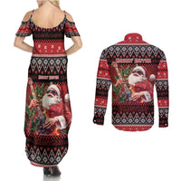 Guitar Christmas Couples Matching Summer Maxi Dress and Long Sleeve Button Shirt Rocking Santa - Wonder Print Shop