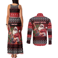 Guitar Christmas Couples Matching Tank Maxi Dress and Long Sleeve Button Shirt Rocking Santa - Wonder Print Shop