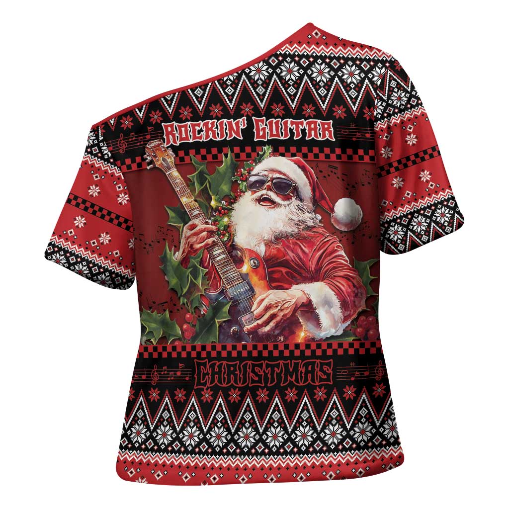 Guitar Christmas Cross Shoulder Shirt Rocking Santa - Wonder Print Shop