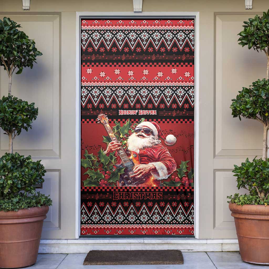 Guitar Christmas Door Cover Rocking Santa - Wonder Print Shop