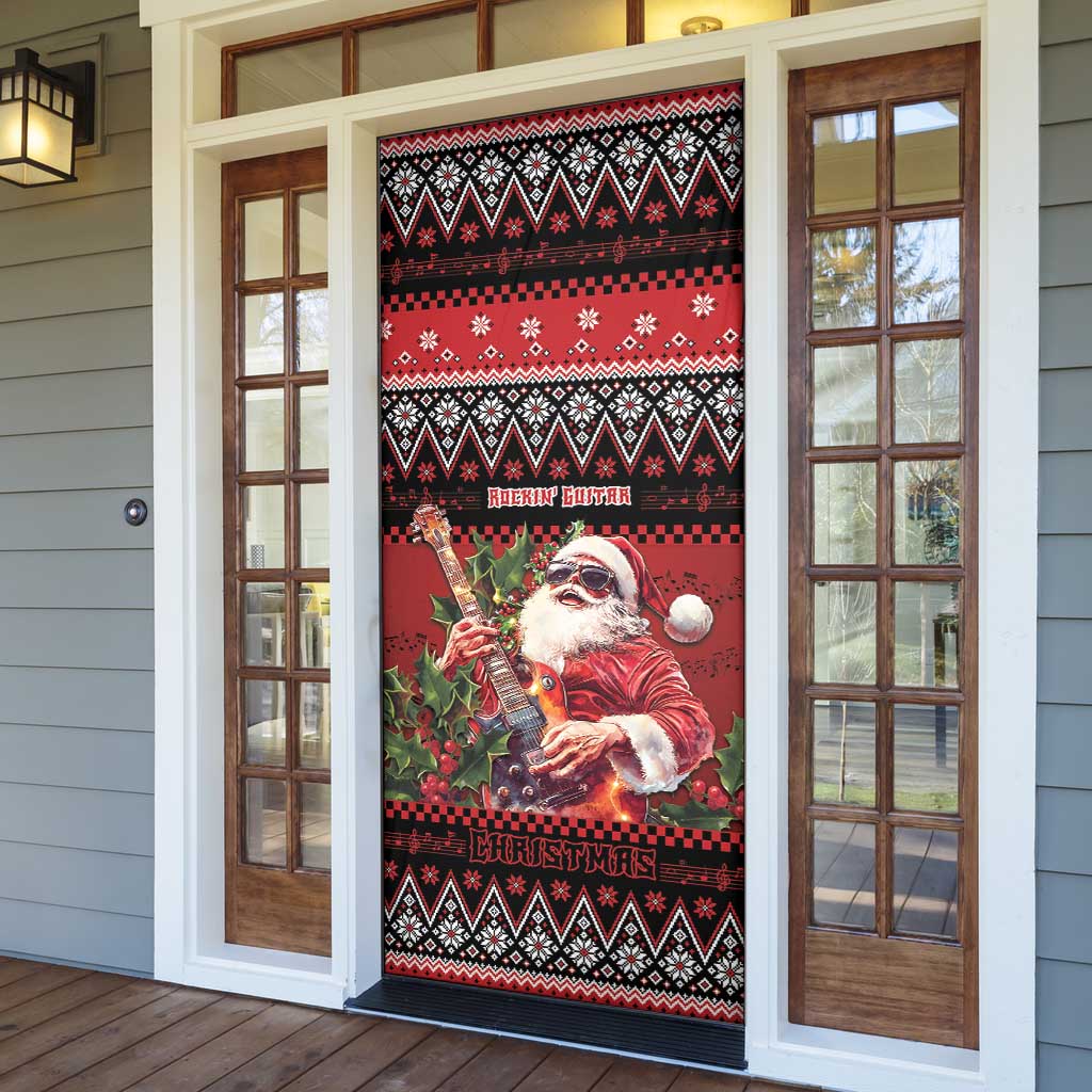 Guitar Christmas Door Cover Rocking Santa - Wonder Print Shop