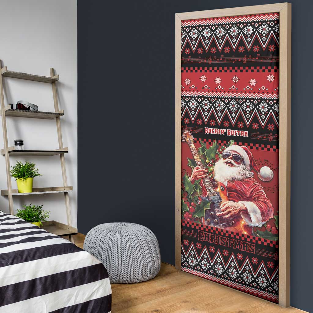 Guitar Christmas Door Cover Rocking Santa - Wonder Print Shop