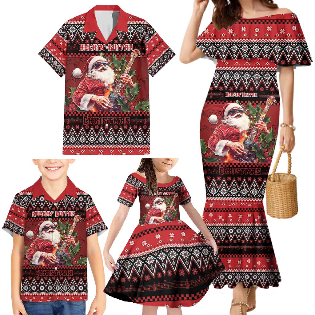 Guitar Christmas Family Matching Mermaid Dress and Hawaiian Shirt Rocking Santa - Wonder Print Shop