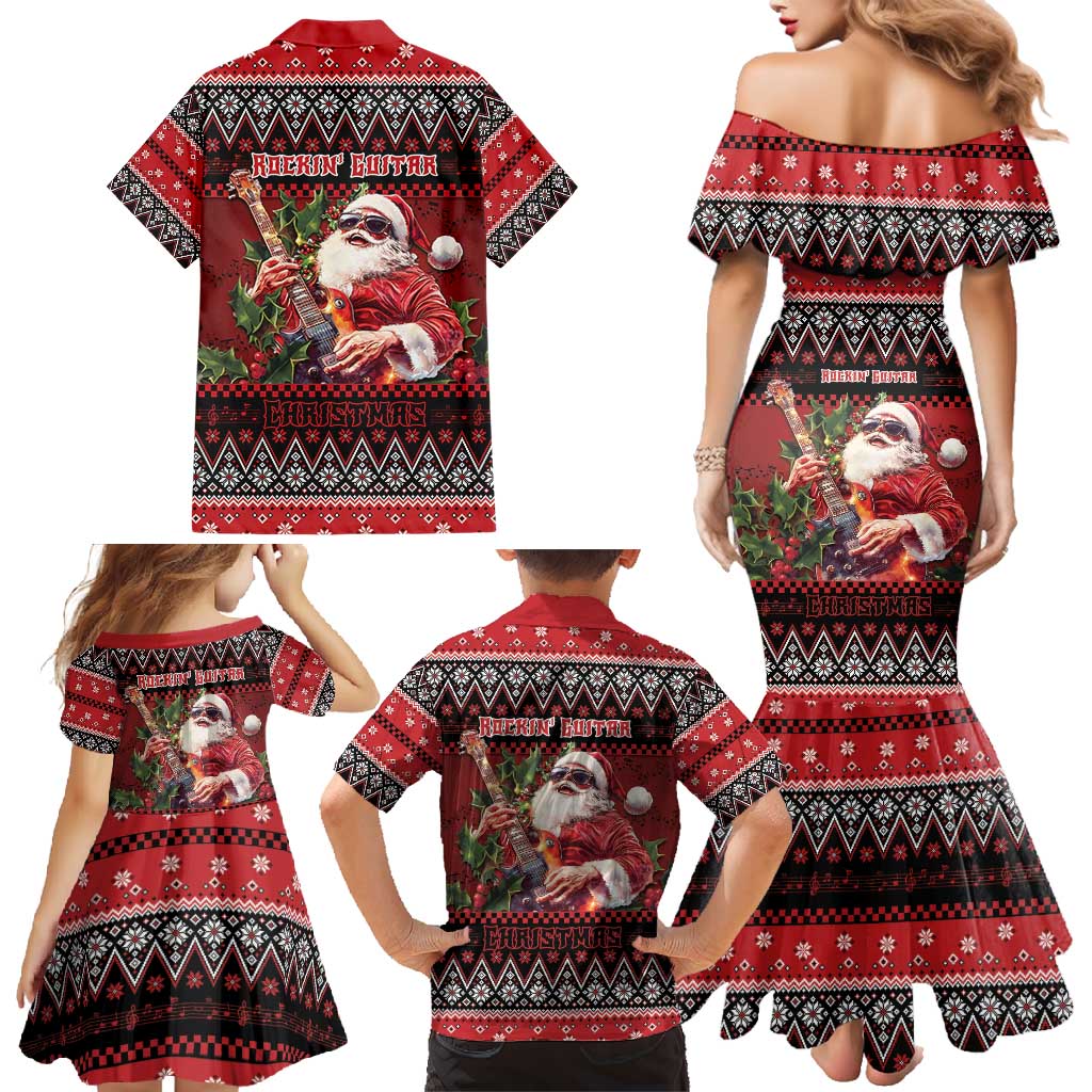 Guitar Christmas Family Matching Mermaid Dress and Hawaiian Shirt Rocking Santa - Wonder Print Shop