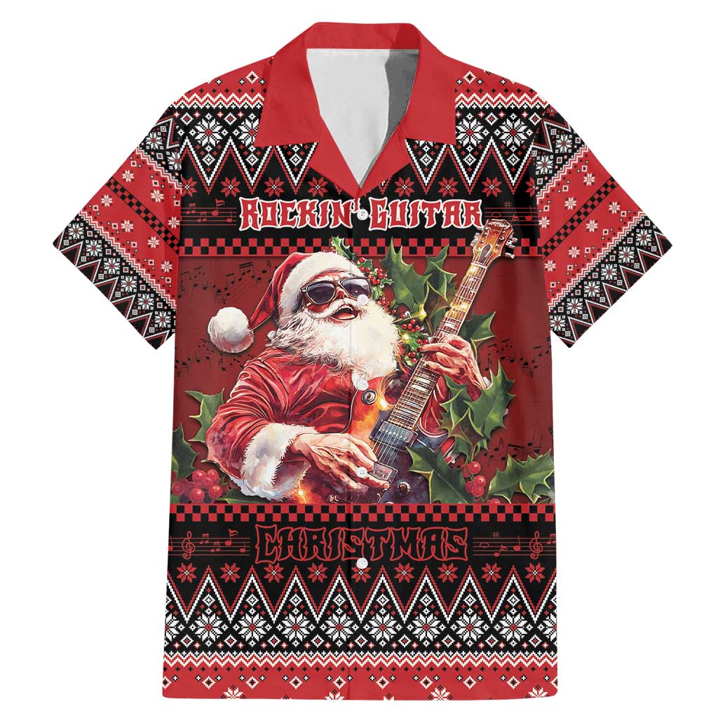 Guitar Christmas Family Matching Mermaid Dress and Hawaiian Shirt Rocking Santa - Wonder Print Shop