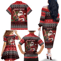 Guitar Christmas Family Matching Off The Shoulder Long Sleeve Dress and Hawaiian Shirt Rocking Santa - Wonder Print Shop