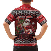 Guitar Christmas Family Matching Off Shoulder Short Dress and Hawaiian Shirt Rocking Santa - Wonder Print Shop