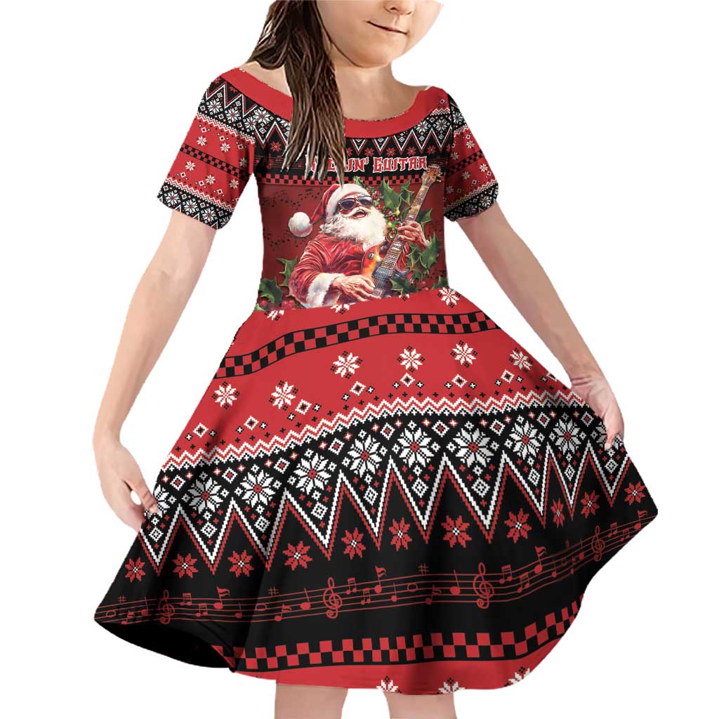 Guitar Christmas Family Matching Off Shoulder Short Dress and Hawaiian Shirt Rocking Santa - Wonder Print Shop