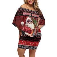 Guitar Christmas Family Matching Off Shoulder Short Dress and Hawaiian Shirt Rocking Santa - Wonder Print Shop
