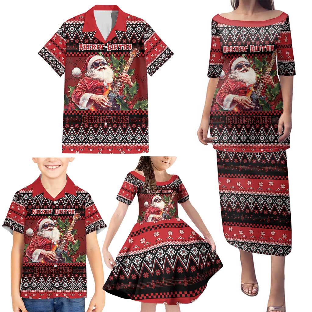 Guitar Christmas Family Matching Puletasi and Hawaiian Shirt Rocking Santa - Wonder Print Shop