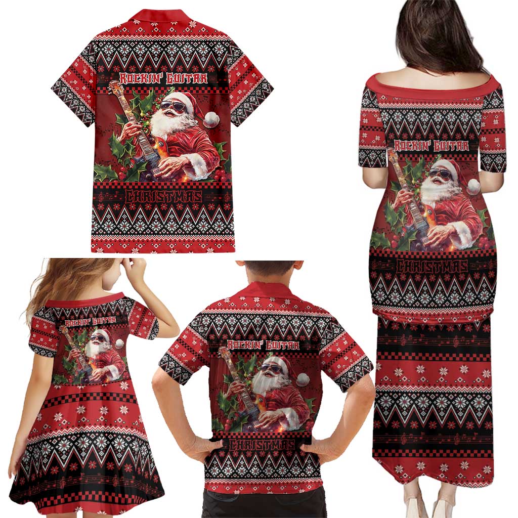 Guitar Christmas Family Matching Puletasi and Hawaiian Shirt Rocking Santa - Wonder Print Shop