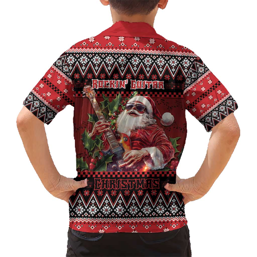 Guitar Christmas Family Matching Short Sleeve Bodycon Dress and Hawaiian Shirt Rocking Santa - Wonder Print Shop