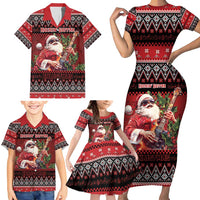 Guitar Christmas Family Matching Short Sleeve Bodycon Dress and Hawaiian Shirt Rocking Santa - Wonder Print Shop