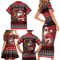 Guitar Christmas Family Matching Short Sleeve Bodycon Dress and Hawaiian Shirt Rocking Santa - Wonder Print Shop