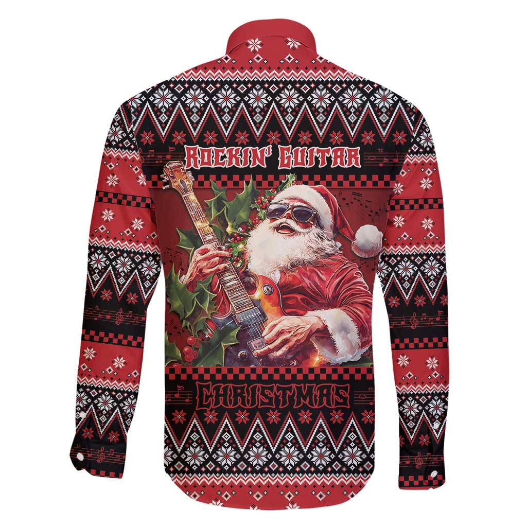 Guitar Christmas Family Matching Short Sleeve Bodycon Dress and Hawaiian Shirt Rocking Santa - Wonder Print Shop
