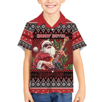 Guitar Christmas Family Matching Short Sleeve Bodycon Dress and Hawaiian Shirt Rocking Santa - Wonder Print Shop