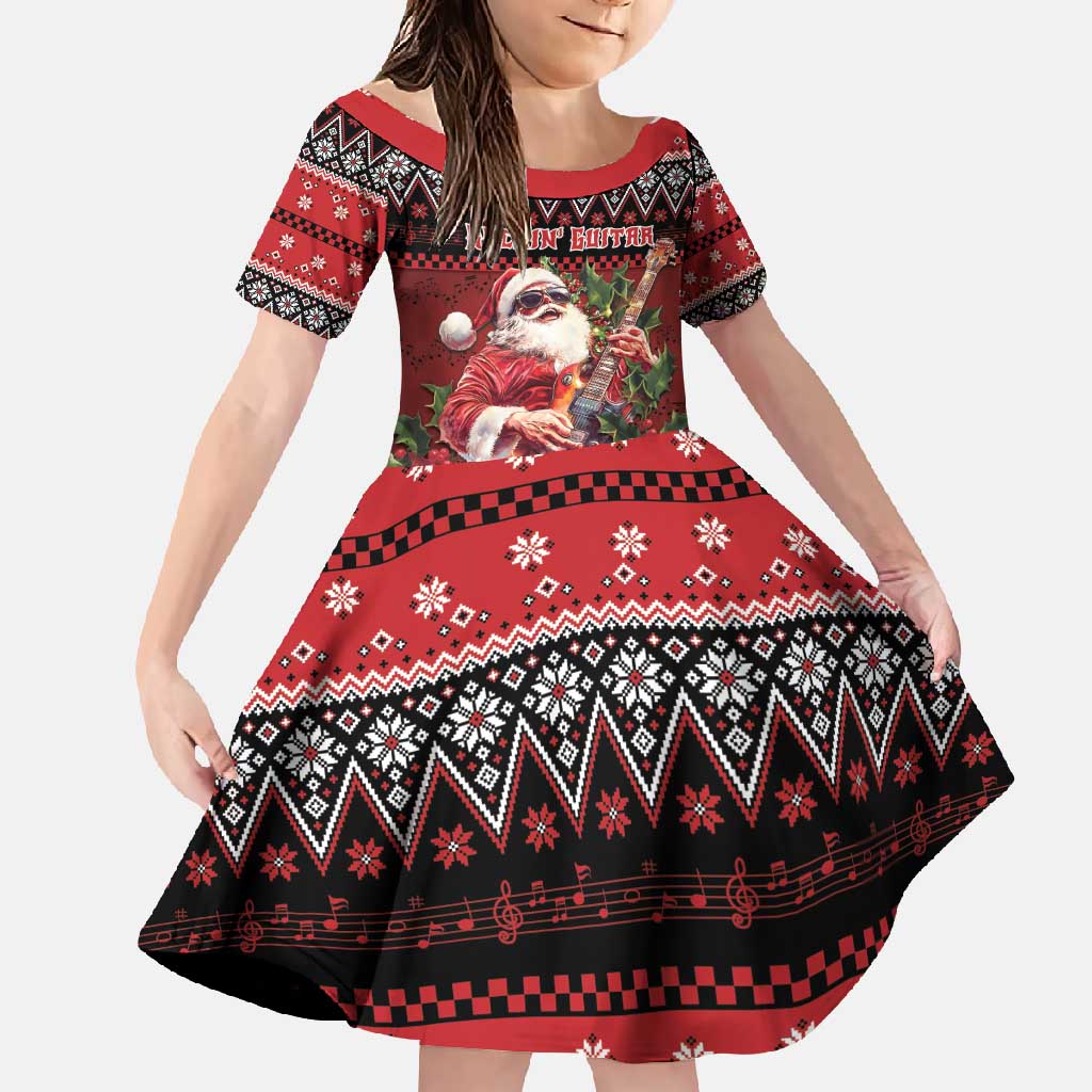 Guitar Christmas Family Matching Summer Maxi Dress and Hawaiian Shirt Rocking Santa - Wonder Print Shop