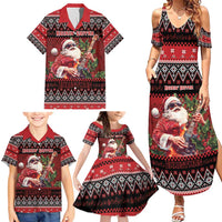 Guitar Christmas Family Matching Summer Maxi Dress and Hawaiian Shirt Rocking Santa - Wonder Print Shop