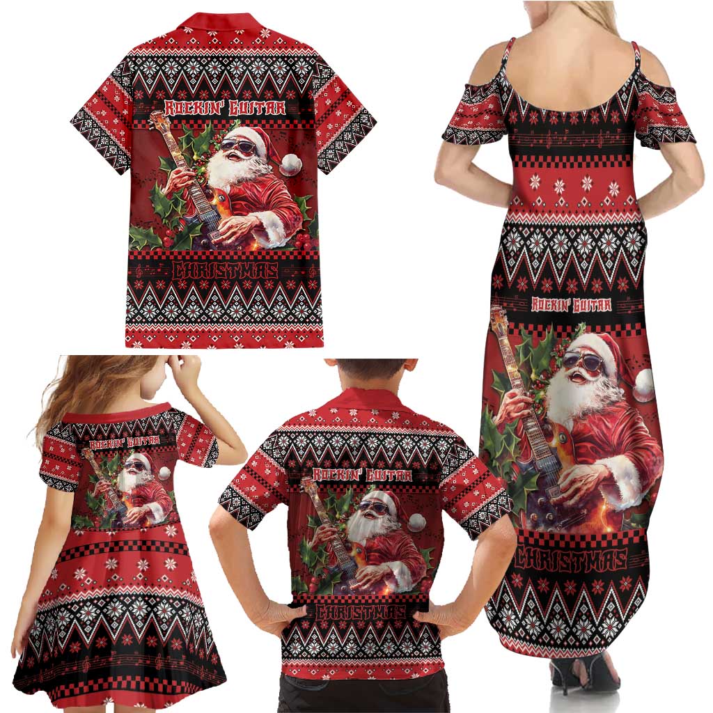 Guitar Christmas Family Matching Summer Maxi Dress and Hawaiian Shirt Rocking Santa - Wonder Print Shop