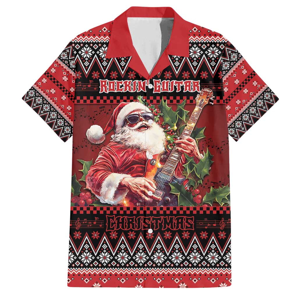 Guitar Christmas Family Matching Summer Maxi Dress and Hawaiian Shirt Rocking Santa - Wonder Print Shop