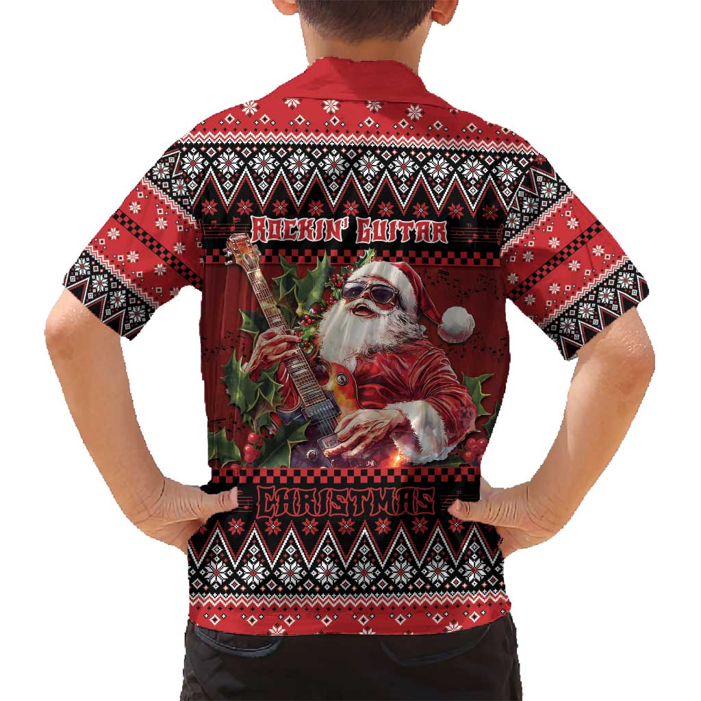Guitar Christmas Family Matching Tank Maxi Dress and Hawaiian Shirt Rocking Santa - Wonder Print Shop