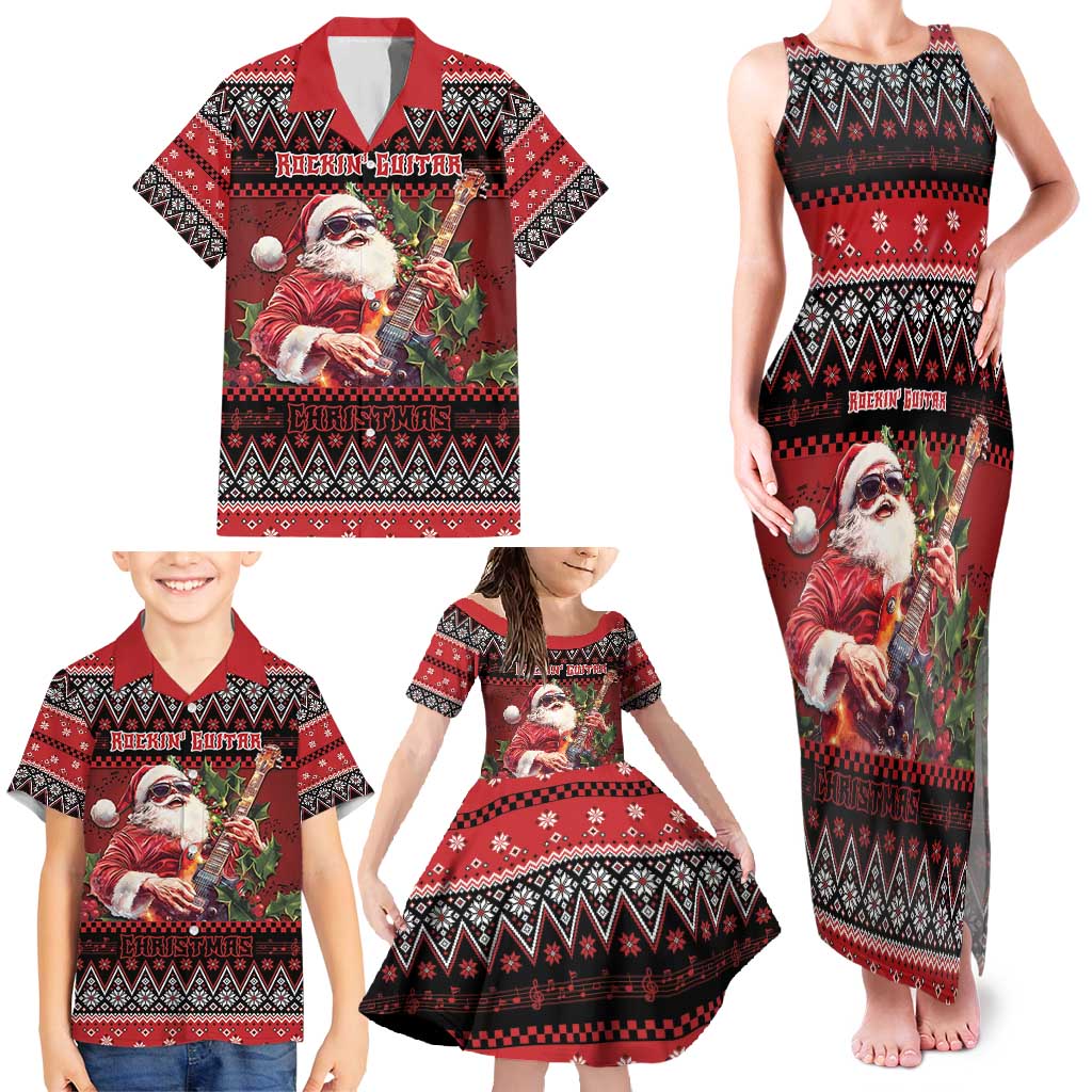 Guitar Christmas Family Matching Tank Maxi Dress and Hawaiian Shirt Rocking Santa - Wonder Print Shop