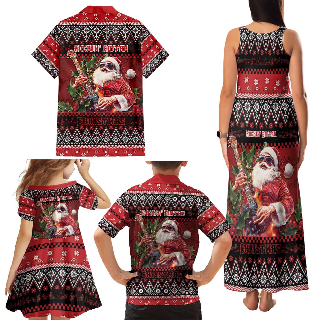Guitar Christmas Family Matching Tank Maxi Dress and Hawaiian Shirt Rocking Santa - Wonder Print Shop