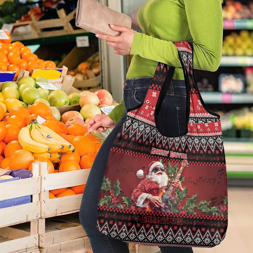 Guitar Christmas Grocery Bag Rocking Santa - Wonder Print Shop