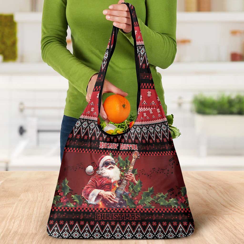 Guitar Christmas Grocery Bag Rocking Santa - Wonder Print Shop