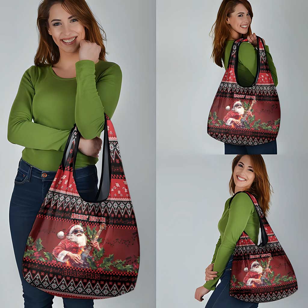 Guitar Christmas Grocery Bag Rocking Santa - Wonder Print Shop