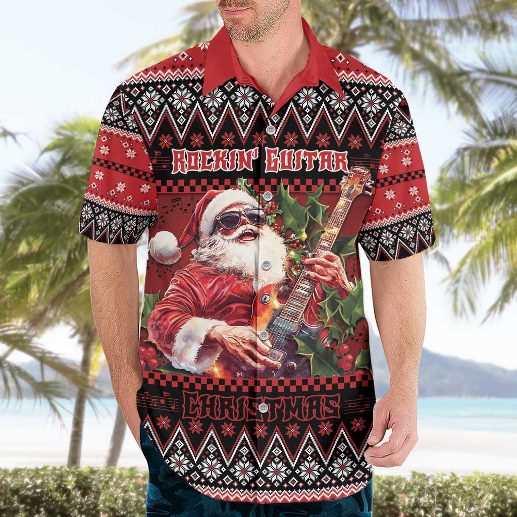 Guitar Christmas Hawaiian Shirt Rocking Santa - Wonder Print Shop