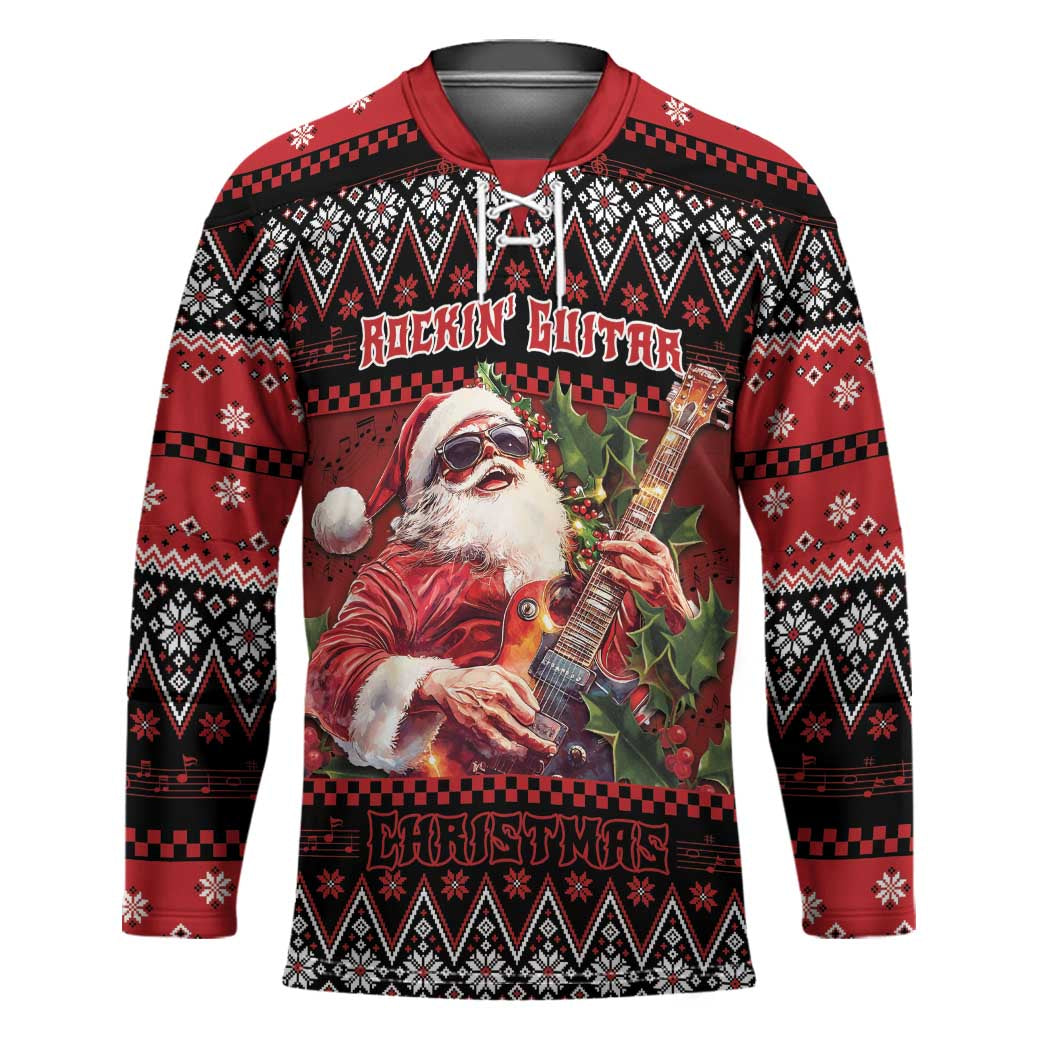 Guitar Christmas Hockey Jersey Rocking Santa - Wonder Print Shop