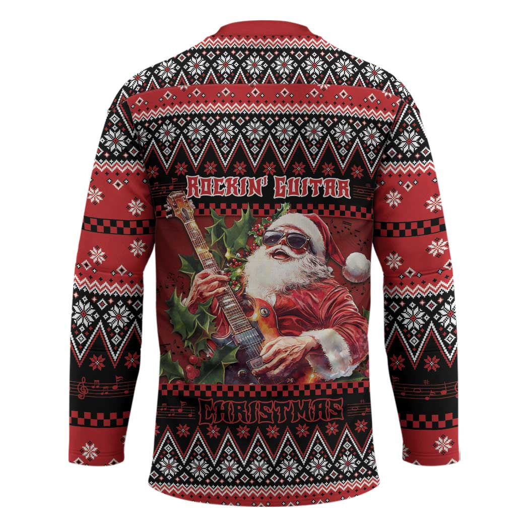 Guitar Christmas Hockey Jersey Rocking Santa - Wonder Print Shop