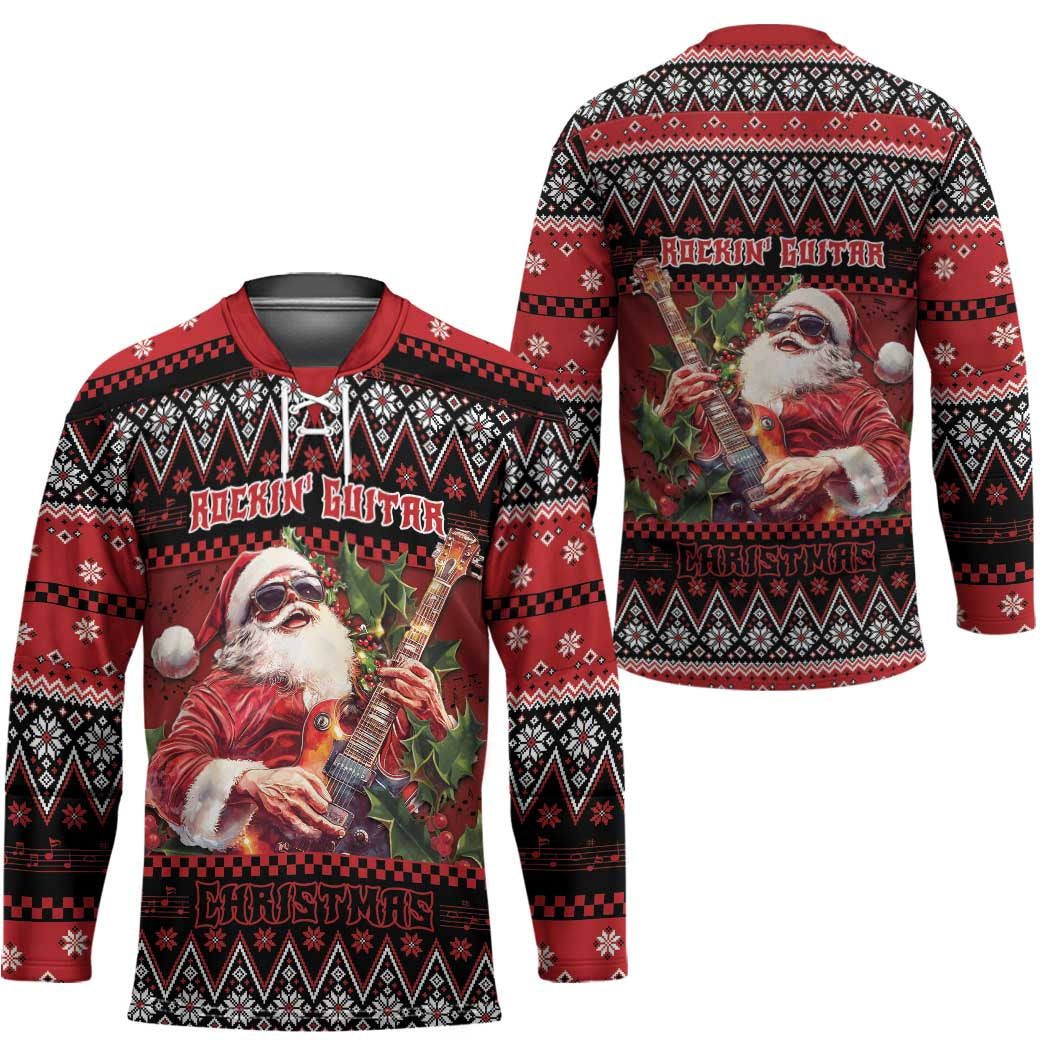 Guitar Christmas Hockey Jersey Rocking Santa - Wonder Print Shop