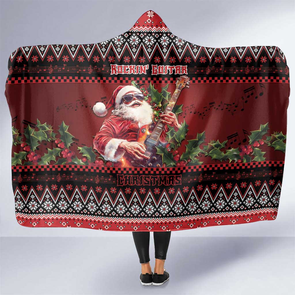 Guitar Christmas Hooded Blanket Rocking Santa - Wonder Print Shop