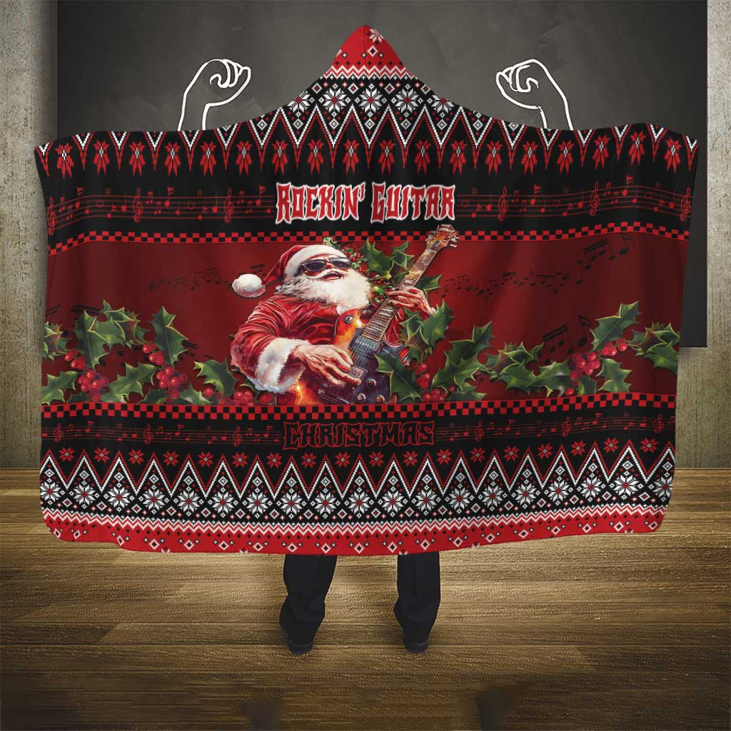 Guitar Christmas Hooded Blanket Rocking Santa - Wonder Print Shop